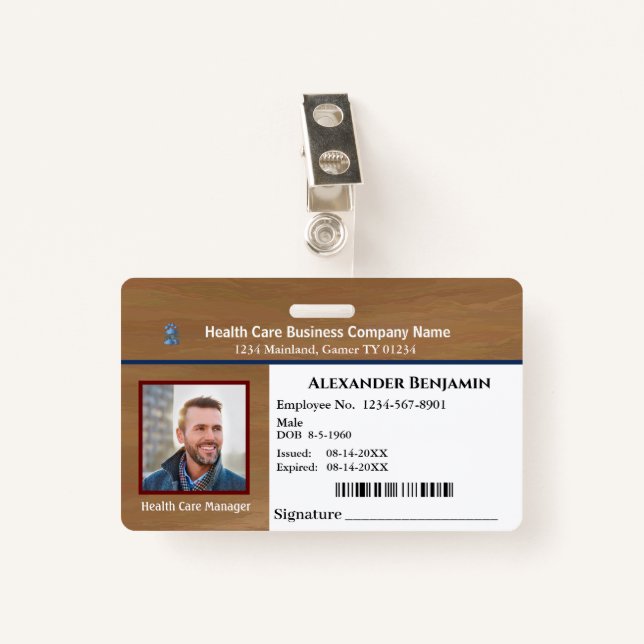 Employee Name ID Identification Card Custom ID Badge (Front with Clip)