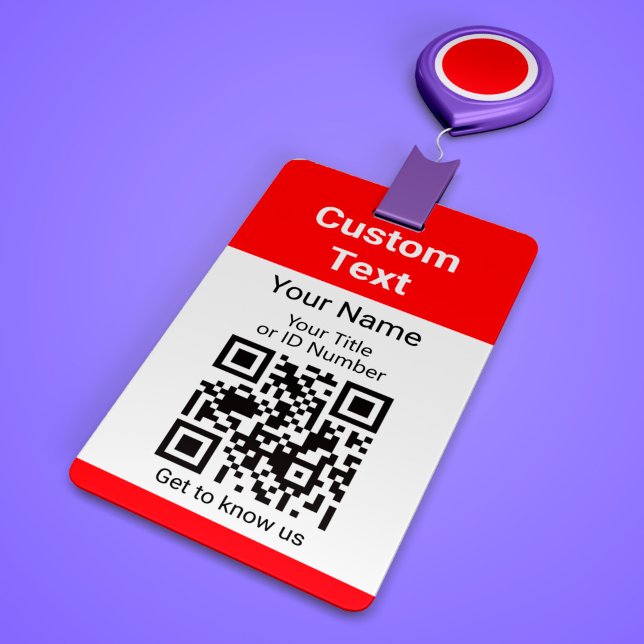 Employee Name ID Title And QR Code Simple Red ID Badge (Creator Uploaded)