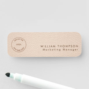 Employee Name Logo Cream Faux Leather  Name Tag
