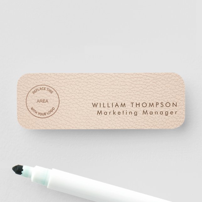 Employee Name Logo Cream Faux Leather  Name Tag (In Situ)