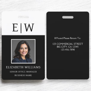 Employee Name Monogram Photo Corporate Work ID Badge