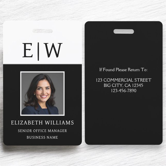 Employee Name Monogram Photo Corporate Work ID Badge (Creator Uploaded)