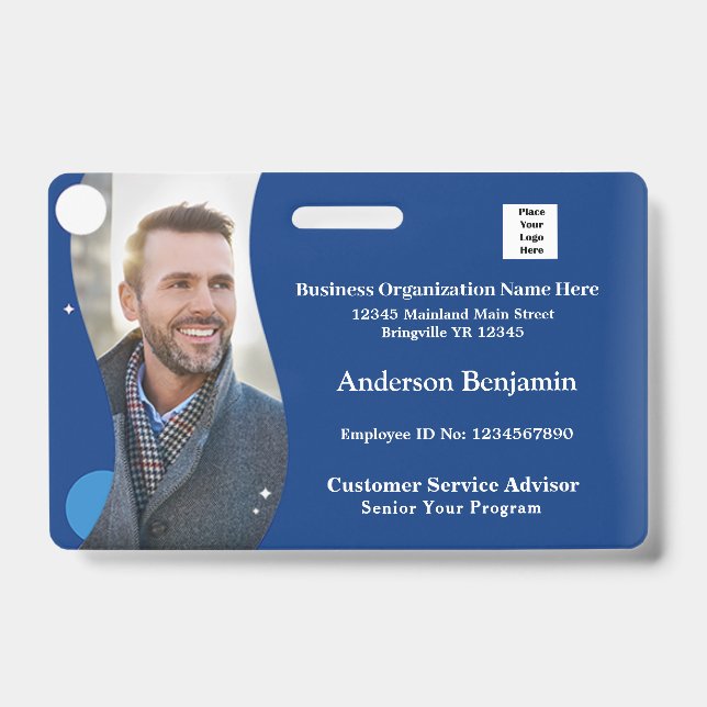 Employee Name Photo Bar Code ID Card Badge (Front)