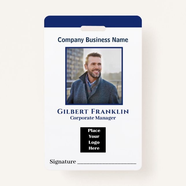 Employee Name Photo Logo Bar Code Custom Badge ID Badge (Front)