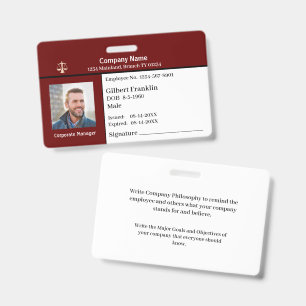 Employee Name Photo Logo Business Corporate ID Badge