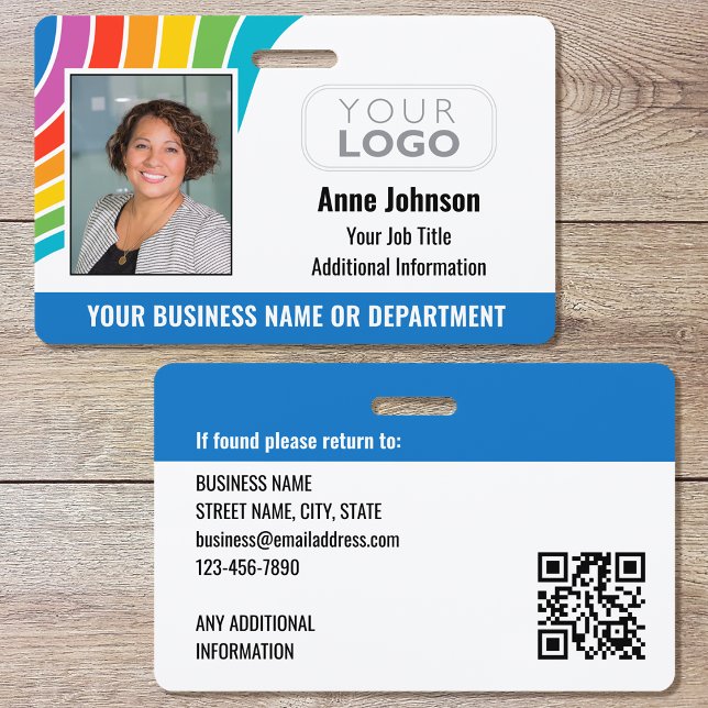 Employee Name Photo Logo QR Code ID Rainbow Colour Badge (Creator Uploaded)