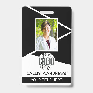 Employee Name Title Barcode Logo Black Geo ID Badge