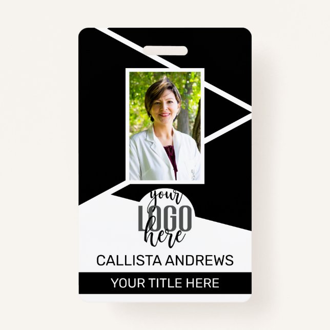 Employee Name Title Barcode Logo Black Geo ID ID Badge (Front)