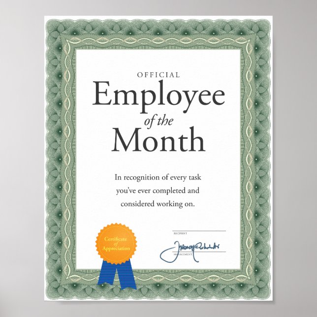 Employee of the Month Certificate Poster (Front)