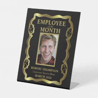 Employee of The Month Gold and Black Professional Pedestal Sign