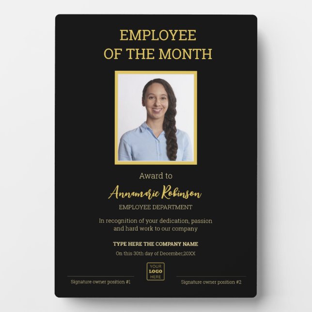Employee of the month logo photo award plaque (Front)