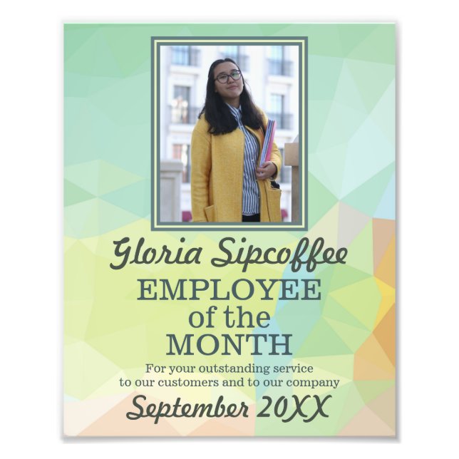 Employee of the month photo award certificate print (Front)