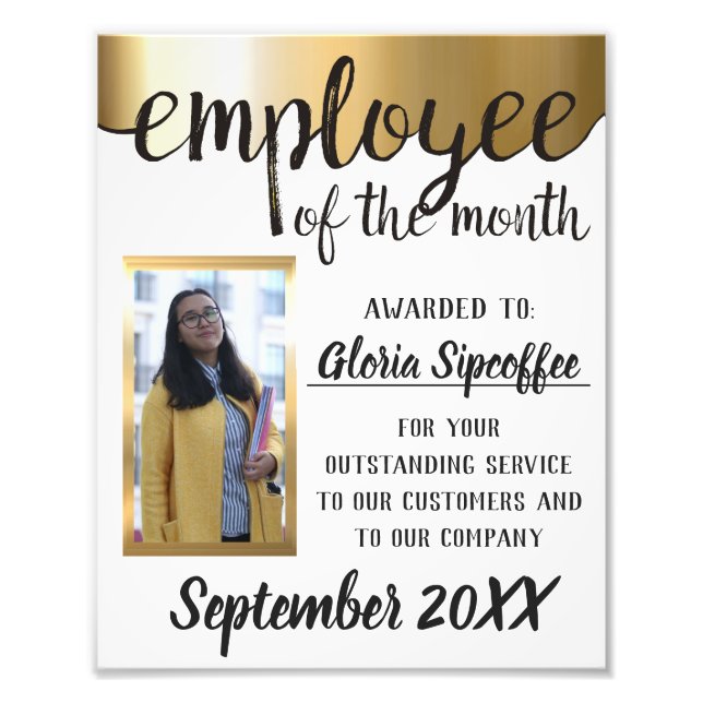 Employee of the month photo award certificate print (Front)