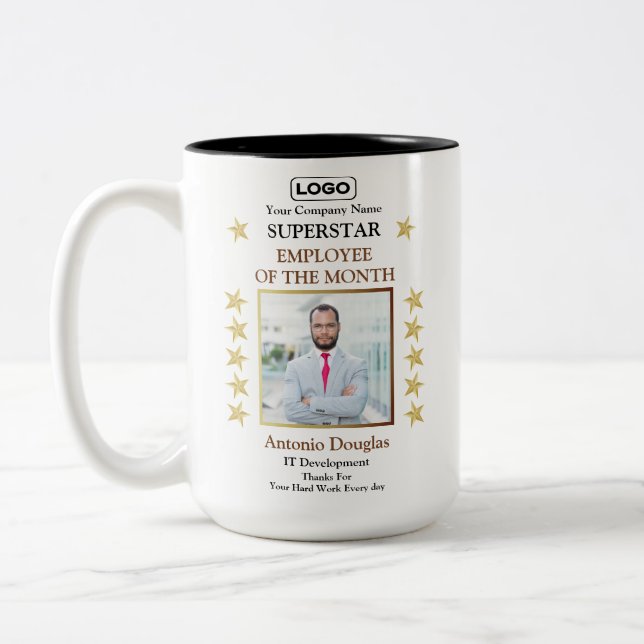 Employee of the Month Photo Golde Superstar award Two-Tone Coffee Mug (Left)