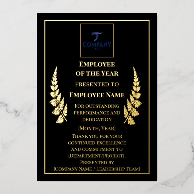 Employee of the Year Custom Foil Award 5×7 Frame Foil Holiday Card (Front)