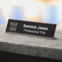 Employee Office Desk Nameplate Business Logo Black