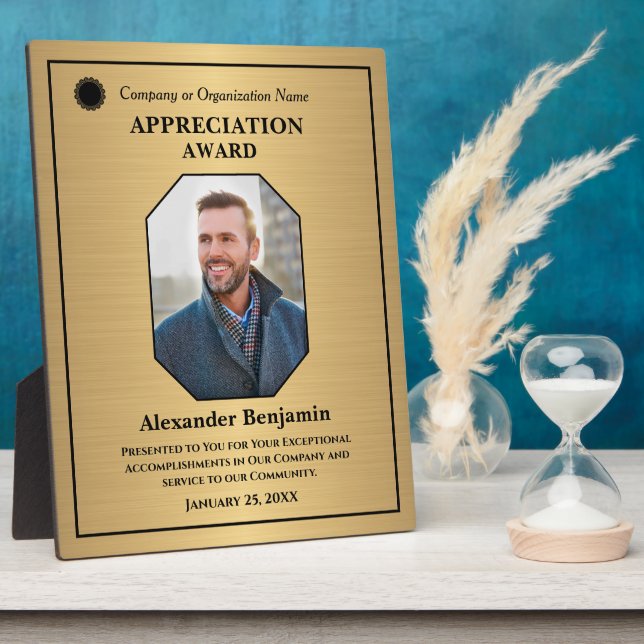 Employee Photo Appreciation Gold Award Custom Plaque (Side)