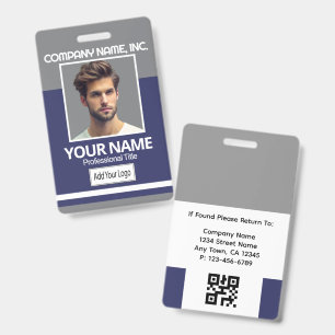 Employee Photo Badge-Grey, White, Navy Blue ID Badge