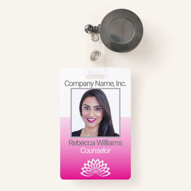 Employee Photo Badge - Pink ID Badge (Front with Retractable)