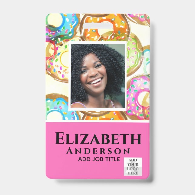 EMPLOYEE PHOTO BADGE QR Code Barcode Baker Doughnu ID Badge (Front)