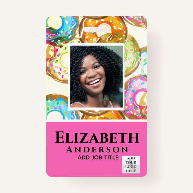 EMPLOYEE PHOTO BADGE QR Code Barcode Baker Doughnu ID Badge (Front)