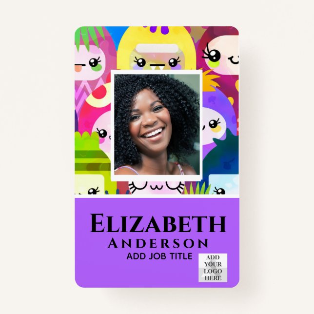 EMPLOYEE PHOTO BADGE QR Code Barcode Kids Monsters ID Badge (Front)