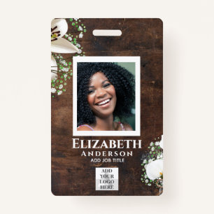 EMPLOYEE PHOTO BADGE QR Code Barcode Rustic Cala ID Badge
