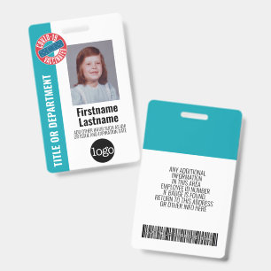 Employee Photo, Bar Code, Logo, Covid Vaccinated ID Badge