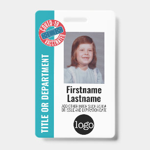 Employee Photo, Bar Code, Logo, Covid Vaccinated ID Badge