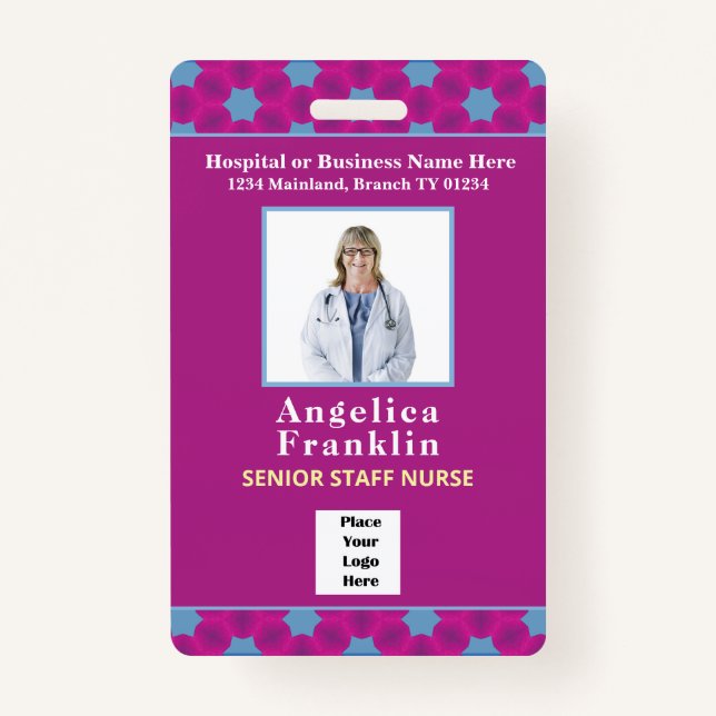 Employee Photo Bar Code Logo Custom Medical Nurse ID Badge (Front)