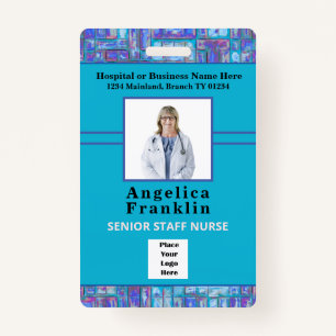 Employee Photo Bar Code Logo Custom Medical Nurse ID Badge
