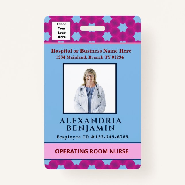 Employee Photo Bar Code Logo Medical Nurse ID Badge (Front)