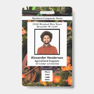Employee Photo Bar Code Logo Name Flowers ID Badge