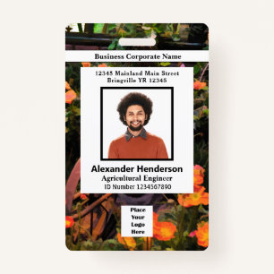 Employee Photo Bar Code Logo Name Flowers ID Badge