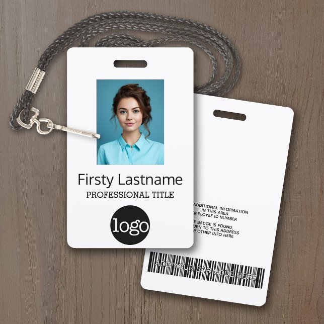 Employee - Photo, Bar Code, Logo, Name Gradient ID Badge (Employee Badge with Gradient Background. Add a photo and logo to this name tag. Can Change colors!)