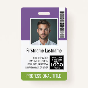 Employee - Photo, Bar Code, Logo Name Purple Green ID Badge