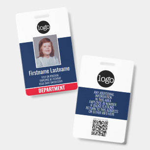 Employee Photo, Bar QR Code, Logo, Title NAME ID Badge