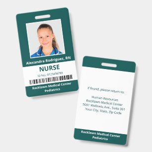 Employee Photo Barcode Blue-Green White Medical ID Badge