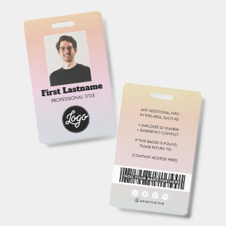 Employee Photo Barcode Logo Name Gradient Badge ID Badge