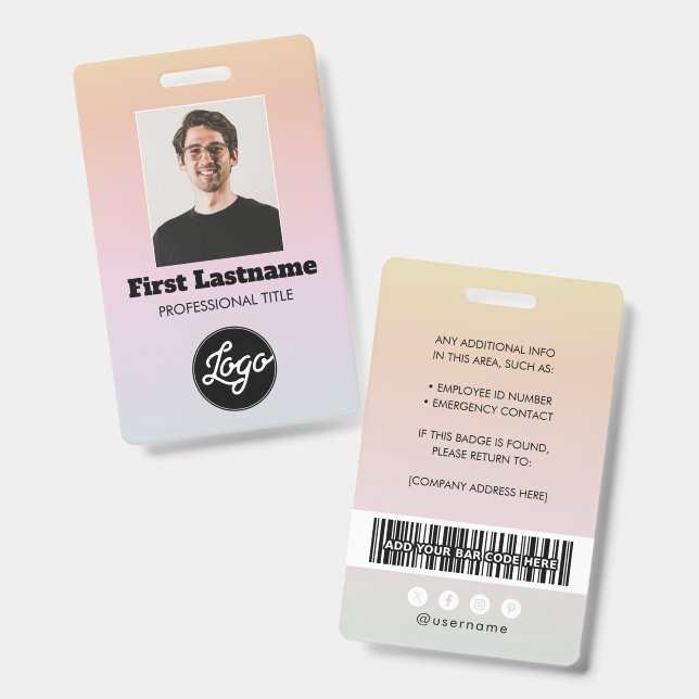 Employee Photo Barcode Logo Name Gradient Badge ID Badge (Front & Back)