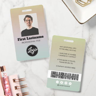 Employee Photo Barcode Logo Name Gradient Badge ID Badge
