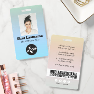 Employee Photo Barcode Logo Name Gradient Badge ID Badge
