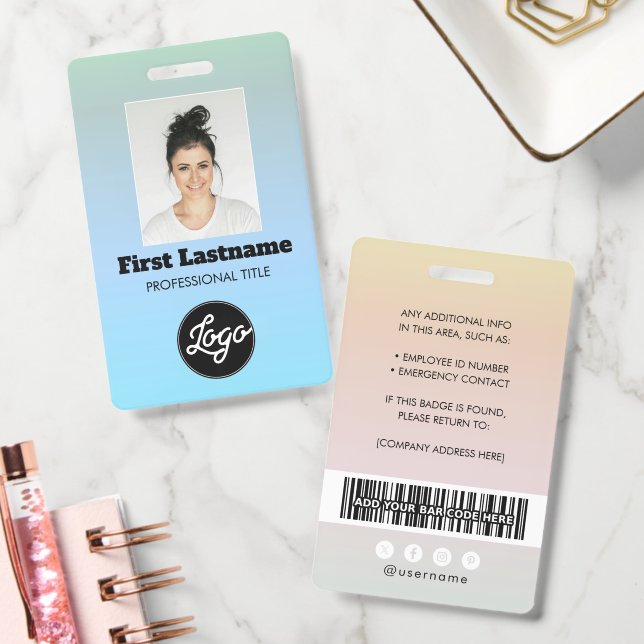 Employee Photo Barcode Logo Name Gradient Badge ID Badge (Office)