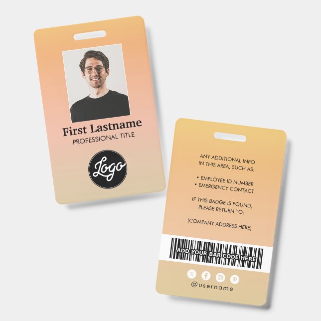 Employee Photo Barcode Logo Name Gradient Badge ID Badge (Front & Back)