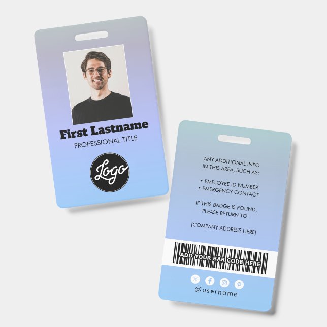 Employee Photo Barcode Logo Name Gradient Badge ID Badge (Front & Back)
