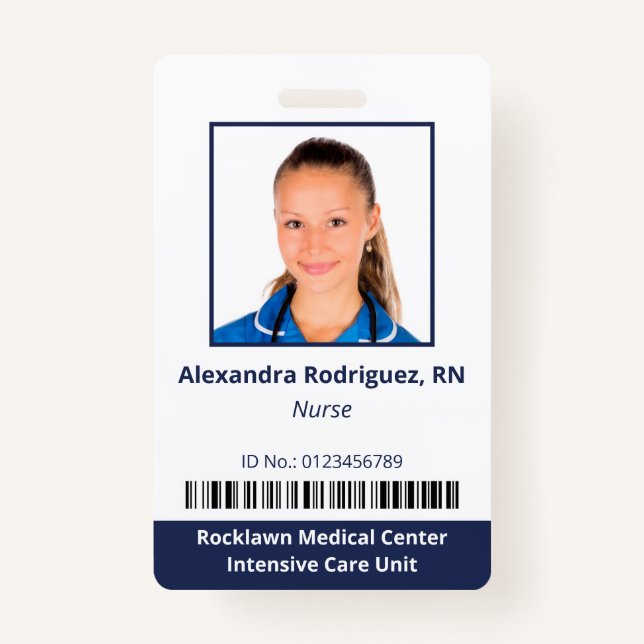 Employee Photo Barcode White Blue Hospital ID ID Badge (Front)