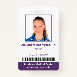 Employee Photo Barcode White Purple Hospital ID ID Badge