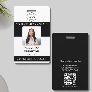 Employee Photo Business Logo QR Code Black White ID Badge