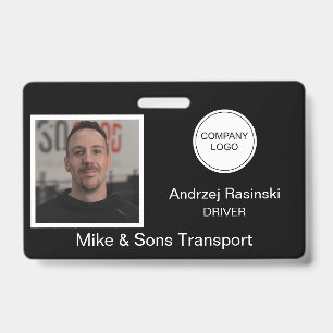 Employee Photo Company Logo Name Black and White ID Badge