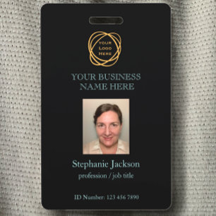 Employee Photo Company Logo QR Code Black Teal ID Badge